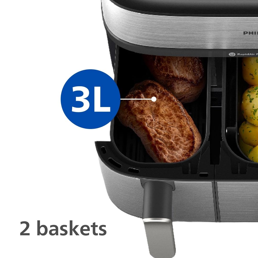 Philips Air Fryer 5000 Series Dual Basket with Steam – 9L Capacity, RapidAir Plus Technology
