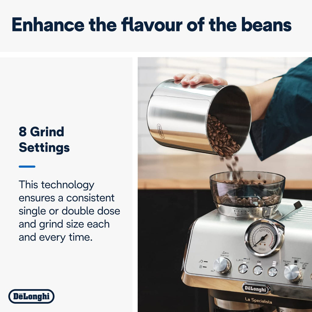 De'Longhi La Specialista Metal Barista Pump Espresso Machine, Bean to Cup Coffee